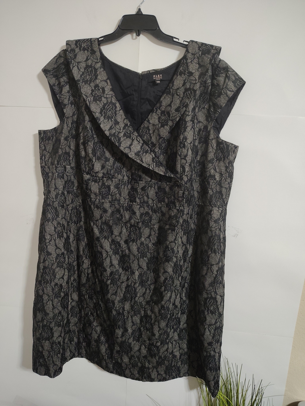 Alex Evenings Black Lace Overlay V-Neck Dress
